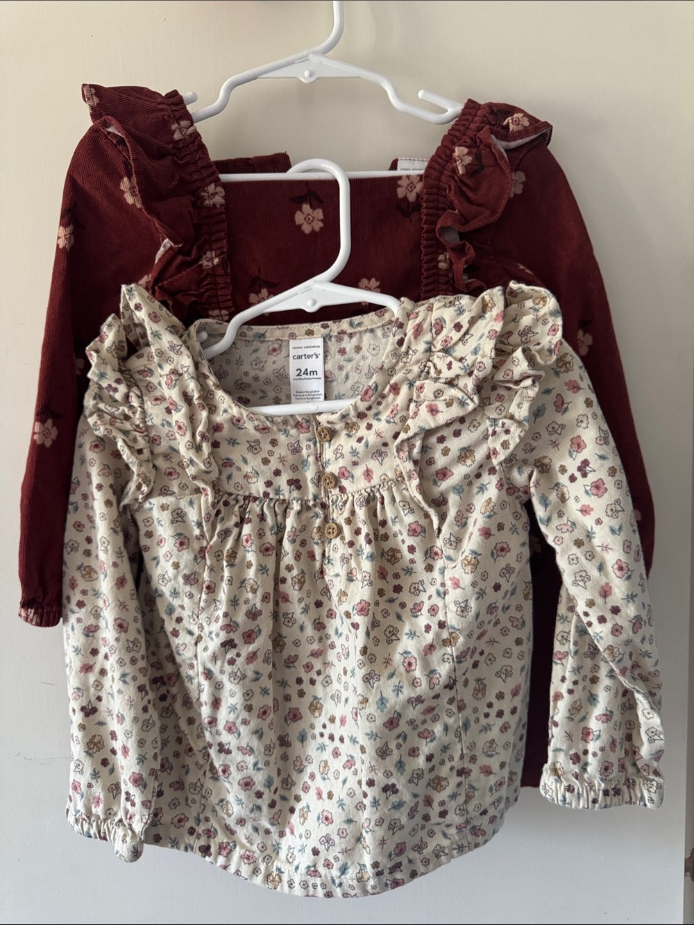 Carter's Rust Floral Ruffle Corduroy Dress with Pink Blooms